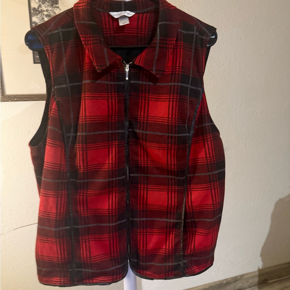 Christopher & Banks Red and Black Plaid Vest